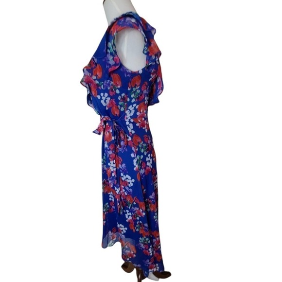 DKNY  Blue Floral Ruffle Elegant Spring Summer Maxi Dress 2 NWT - Picture 4 of 10